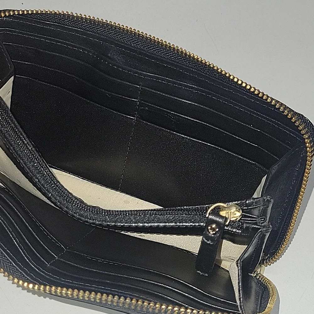 kate spade Black & Off-White Striped Zip Wallet